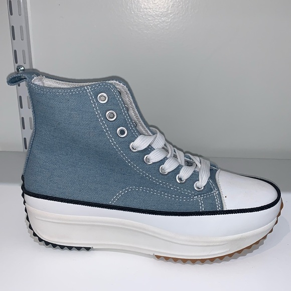 LIGHT BLUE HIGH TOP CANVAS SNEAKERS - Picture 1 of 5